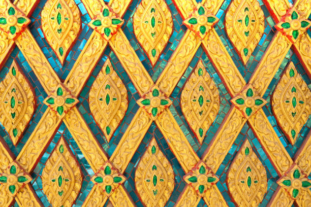 The thailand striped golden with blue wall in thai temple