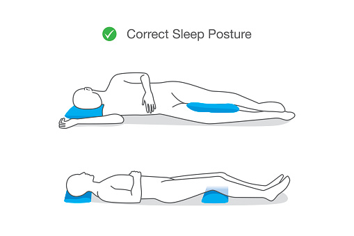 Correct posture while sleeping for maintaining your body. Illustration about healthy lifestyle.