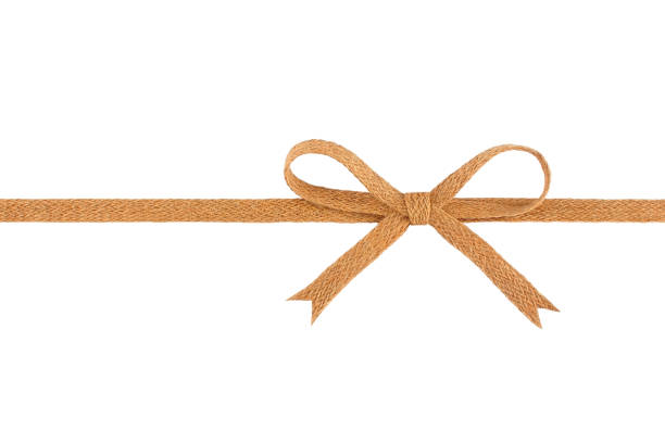 istock Burlap woven ribbon with bow isolated on white background 664688678