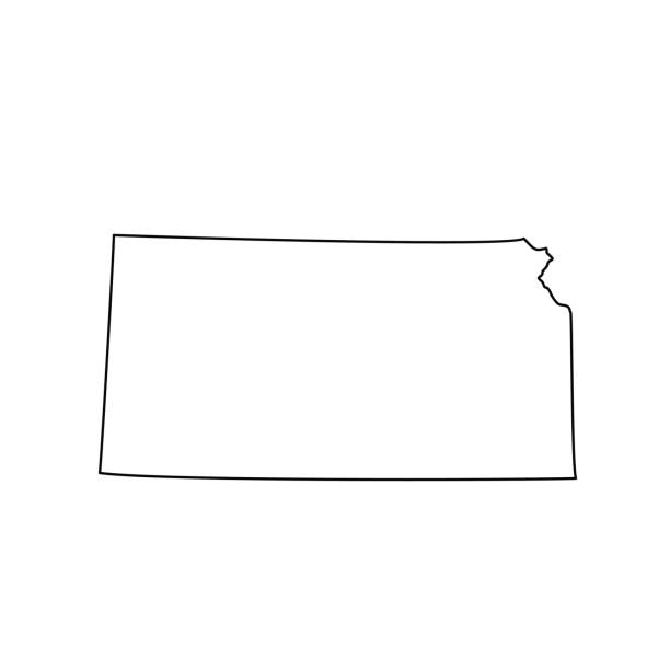 흰색 바탕에 미국 주 캔자스 검은 지도입니다. - 캔자스 stock illustrations
