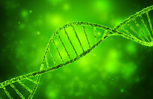 3d illustration of dna helix in green background
