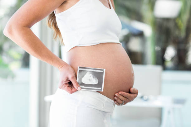 istock Side view of woman holding sonogram 664699470