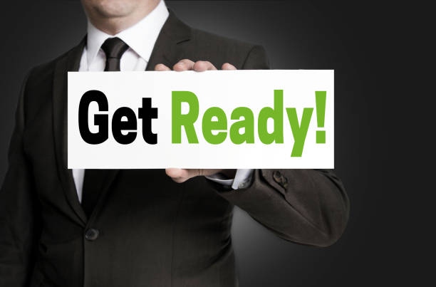 istock Get ready sign is held by businessman concept 664703014