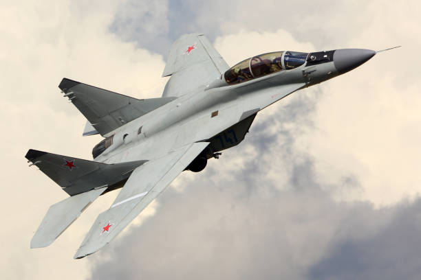 Mikoyan MiG-35 jet fighter shown at MAKS-2015 airshow in Zhukovsky. stock photo