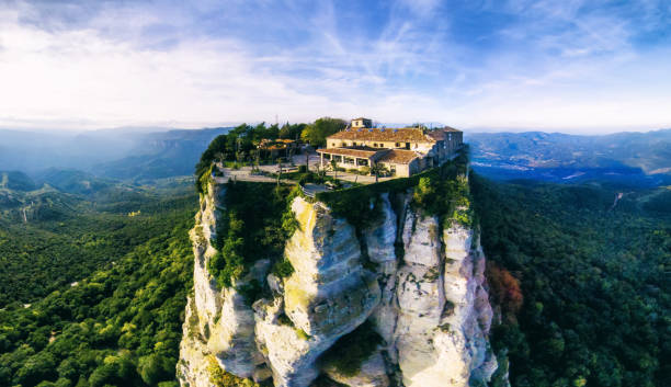 Aerial view of Santuari del Far in La Garrotxa (Catalonia). Spain