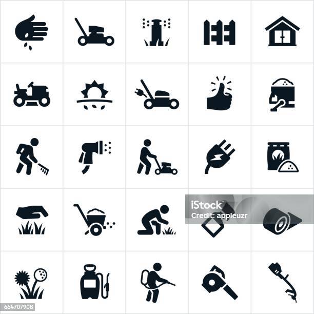 Lawn Care Icons Stock Illustration - Download Image Now - Icon Symbol, Lawn Mower, Mowing