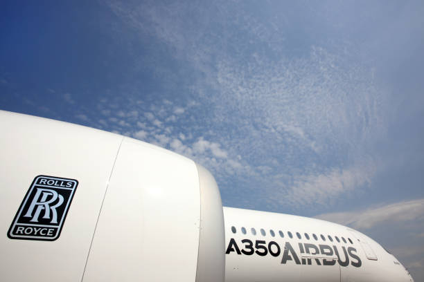 Airbus A350 standing at Sheremetyevo international airport. stock photo