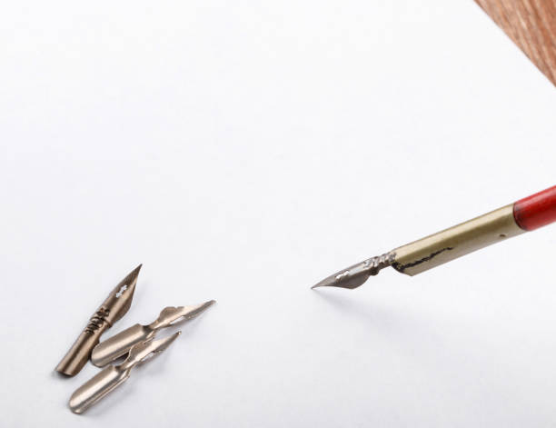 istock old calligraphy pen and nibs on white paper background 664719670