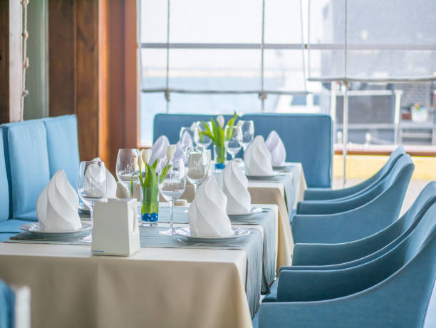 istock Interior design of a beautiful restaurant in a marine style 664720144