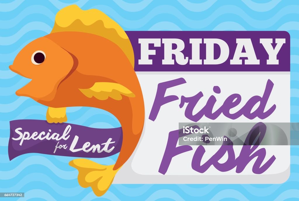 Special Fried Fish Menu for Friday in Lent Celebration Promo design for special dish for Lent on Friday: fried fish. Fish stock vector