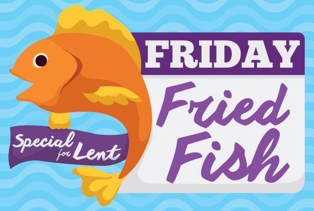 Special Fried Fish Menu for Friday in Lent Celebration Promo design for special dish for Lent on Friday: fried fish. friday illustrations stock illustrations