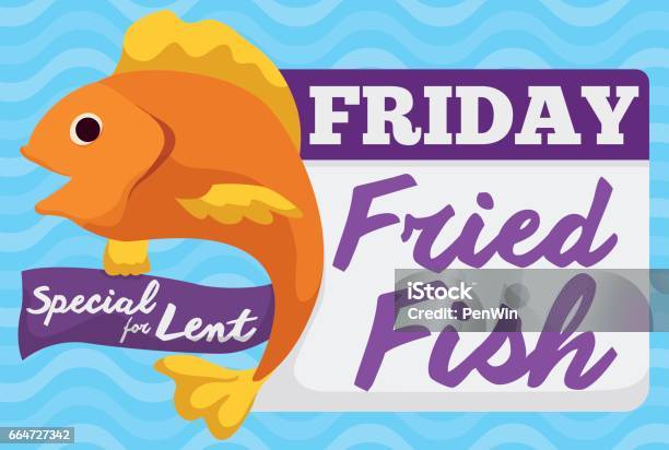 Special Fried Fish Menu For Friday In Lent Celebration Stock Illustration - Download Image Now