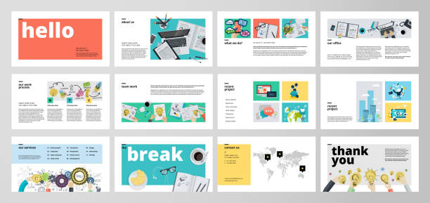 Business presentation templates Flat design vector infographic elements for presentation slides, annual report, business marketing, brochure, flyers, web design and banner, company presentation. electrical outlet illustrations stock illustrations