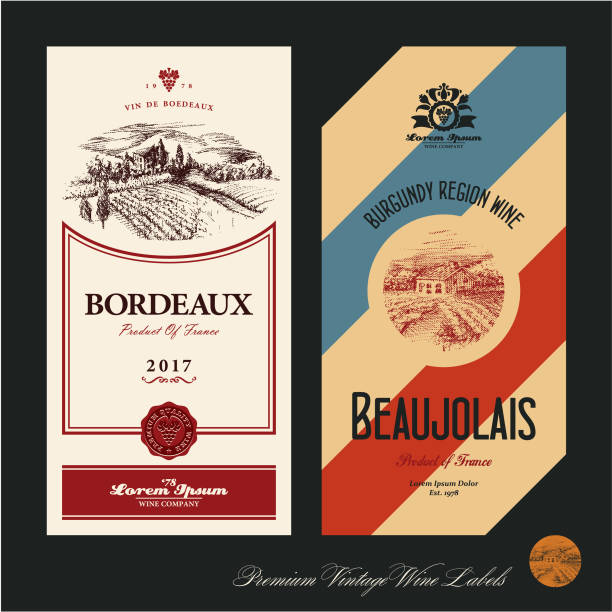 Wine labels. Vineyard Wine vector labels design template. Vineyard label stock illustrations