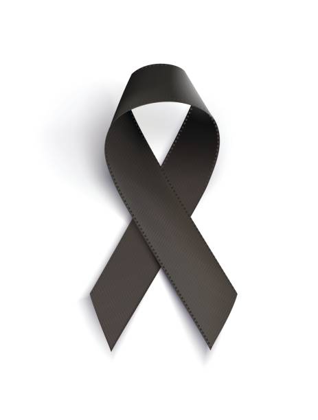 Realistic black awareness ribbon, isolated on white. Realistic black awareness ribbon, isolated on white.  Mourning and melanoma sign. Vector illustration mourning illustrations stock illustrations