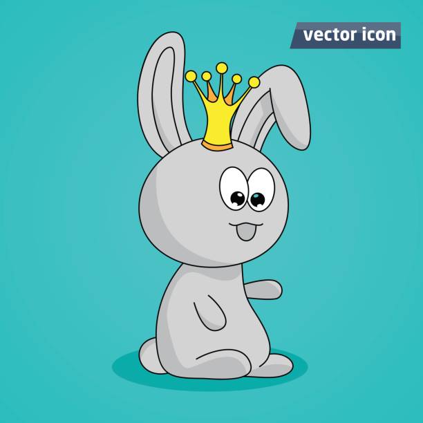 niedlichen häschen mit krone-vektor-illustration - rabbit pets baby rabbit white background stock-grafiken, -clipart, -cartoons und -symbole