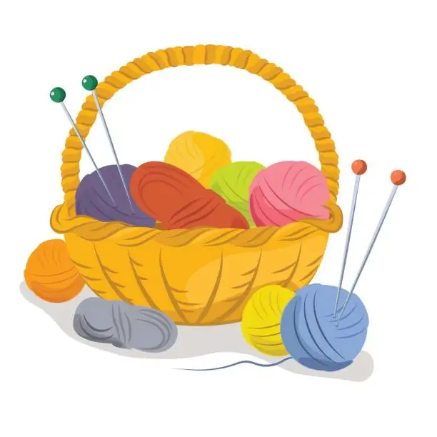 Vector illustration of Basket with yarn for knitting