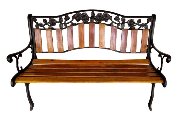 istock Wooden Park Bench Isolated - brown 664761452