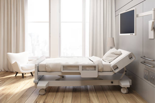 istock Gray walled hospital ward 664764116