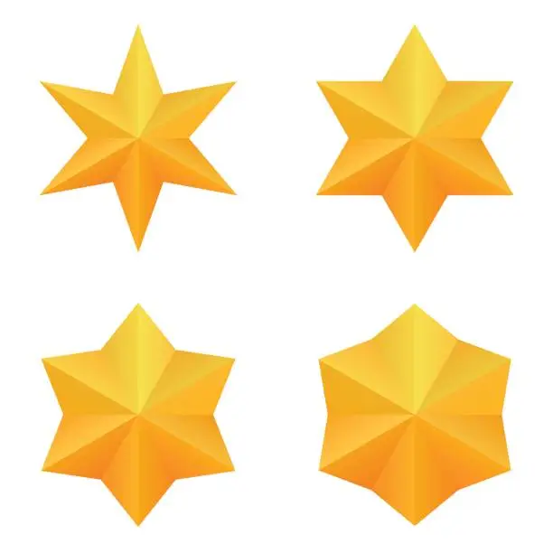 Vector illustration of Set of four golden six point stars.