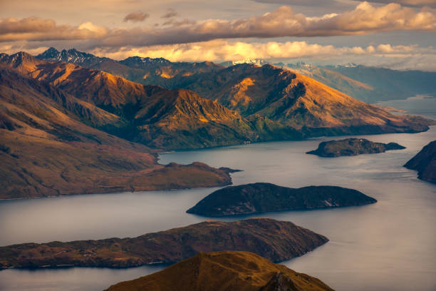 istock Beautiful sunrise landscape view from Roy's peak, Lake Wanaka, NZ 664775498