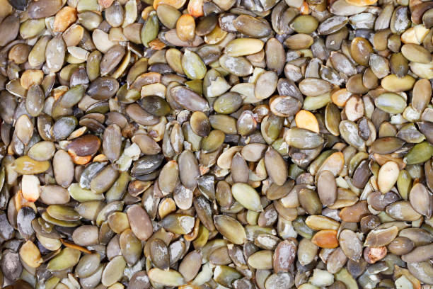 istock Roasted pumpkin seeds background - high resolution 50 megapixels 664775598