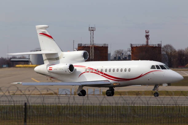Dassault Falcon 900EX aircraft preparing for take-off from the runway stock photo