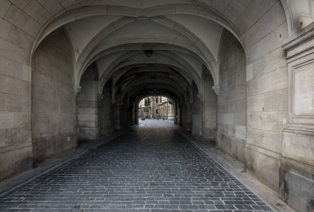 Dark stone street  in an old town Dresden.