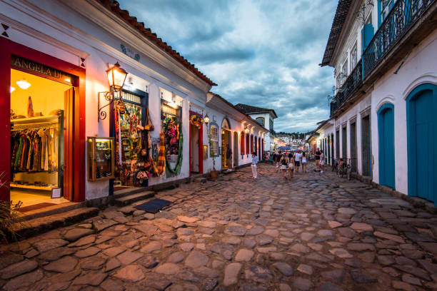 Streets of Paraty Old Town in the Evening stock photo