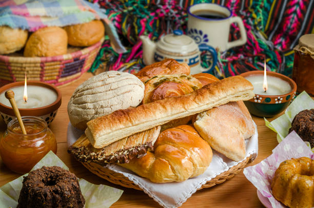 멕시코 달콤한 빵 - basket bread breakfast close up 뉴스 사진 이미지