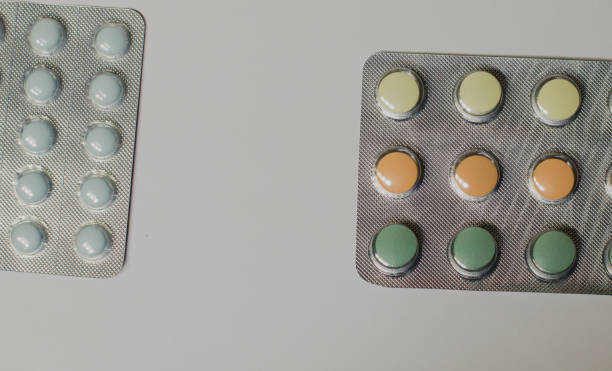 istock Medicines on a gray background of a different color 664789686