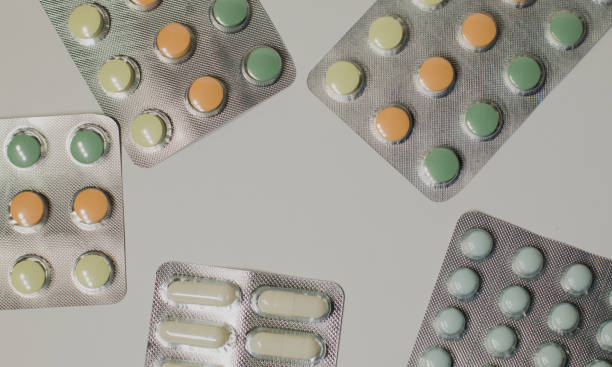istock Medicines on a gray background of a different color 664790048