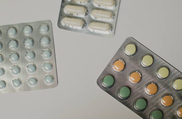 istock Medicines on a gray background of a different color 664790052