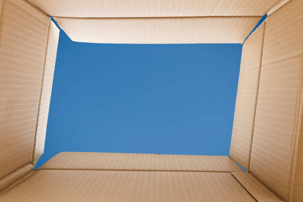 istock View from inside a cardboard box. Blue sky outside. Freedom concept. 664793068