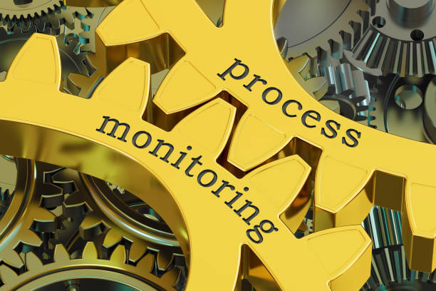 istock process monitoring concept on the gearwheels, 3D rendering 664803716