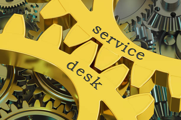 istock Service Desk concept on the gearwheels, 3D rendering 664803726