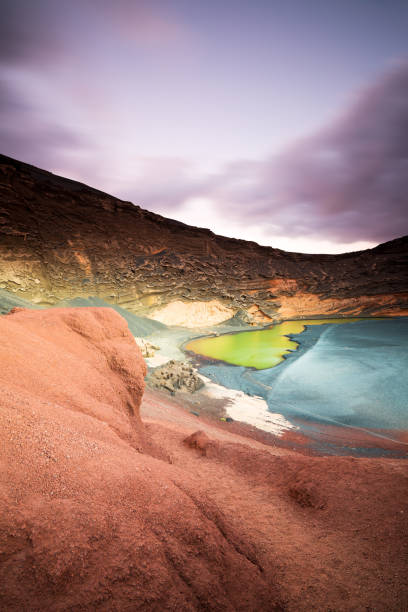 The famous El Golfo Lake on Lanzarote Island on a nice evening.