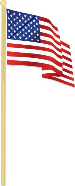 istock Classic USA Flag Waving in the Wind, with Gold Flagpole 664817968