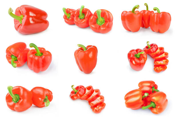 istock Collection of red bell peppers over a white background 664820196