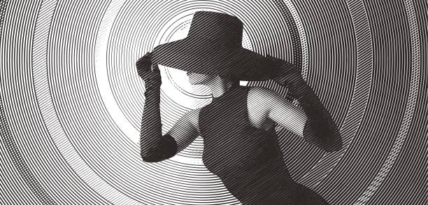 istock Glamorous woman wearing retro black hat, formal gloves and dress. 664820320