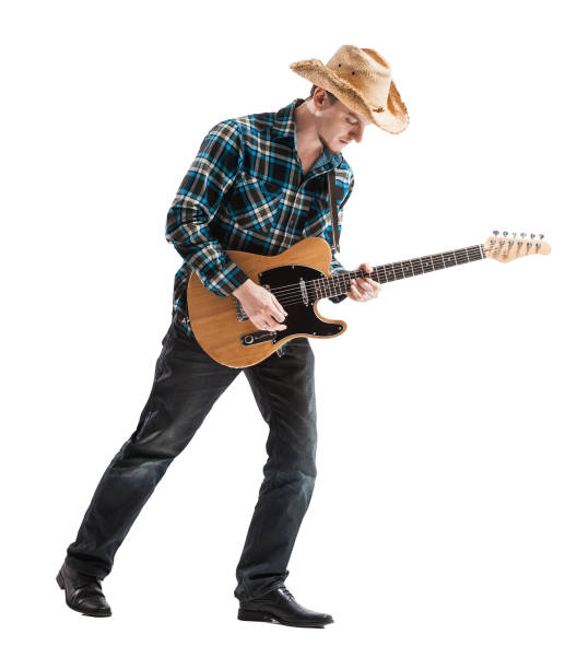 istock blues or country guitarist isolated on white 664823584
