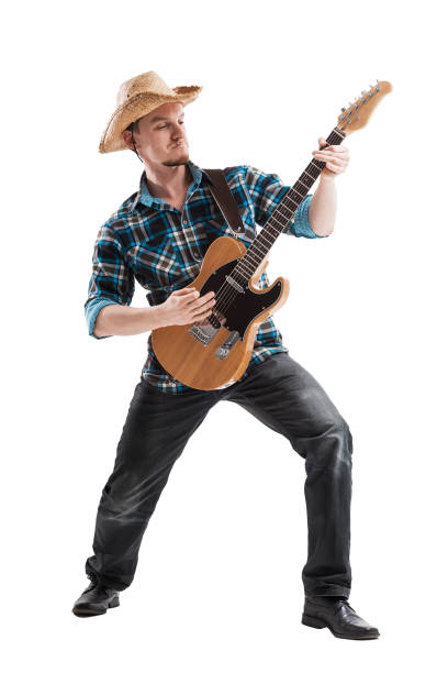 istock blues or country guitarist isolated on white 664823712