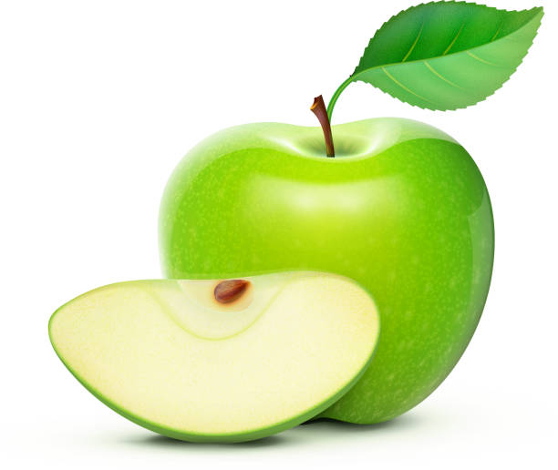 Green apple Vector illustration of detailed big shiny green apple green apple slices stock illustrations