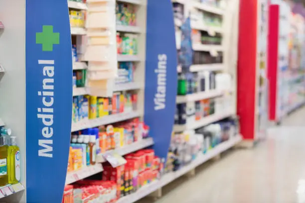 Photo of Side view of supermarket shelves