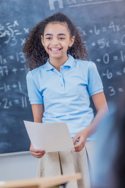 istock Cute African American student gives a speech in class 664838322