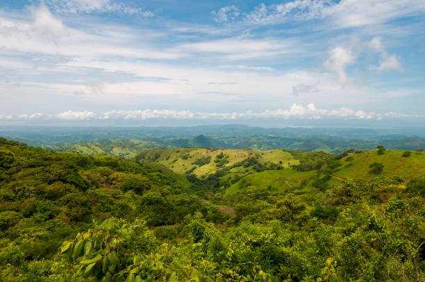 Landscape of the cloud forest and mountains of the Monteverde national park in Costa Rica.