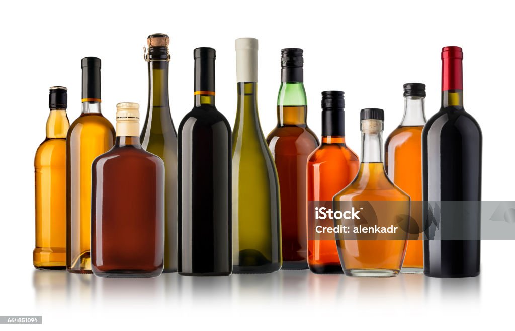 Set of wine and brandy bottles. Set of wine and brandy bottles. isolated on white background Bottle Stock Photo