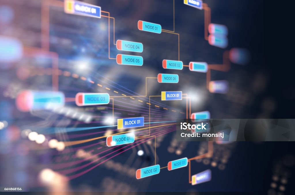 Block chain network concept on technology background Block chain network and programming concept on technology background Abstract stock illustration