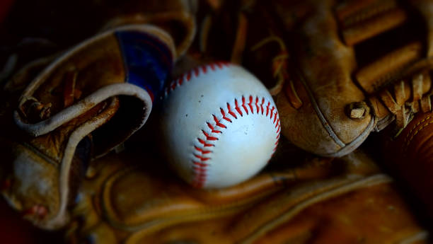 baseball and baseball gloves. - catching horizontal nobody baseballs imagens e fotografias de stock