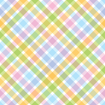 Rainbow diagonal tartan seamless pattern.Pastel color background.